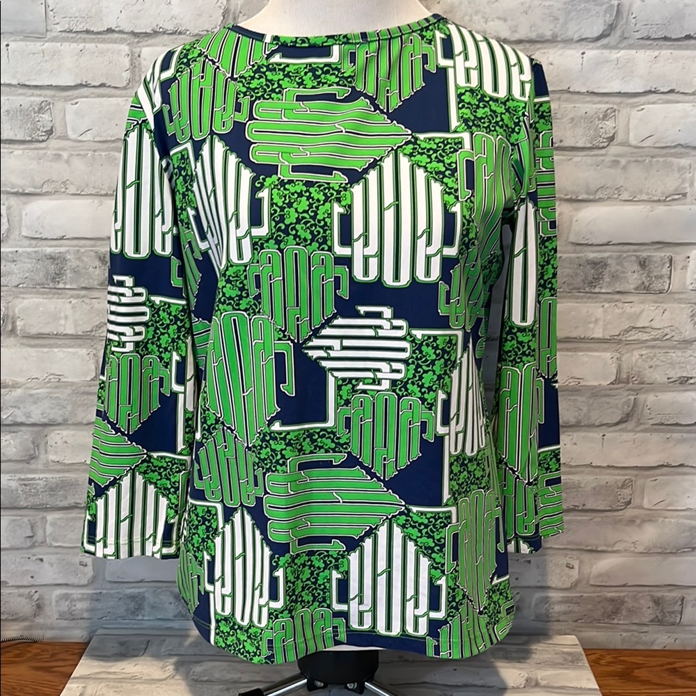 Melly M Stylish Green, White and Blue Women's Top 3/4 sleeve shirt blouse